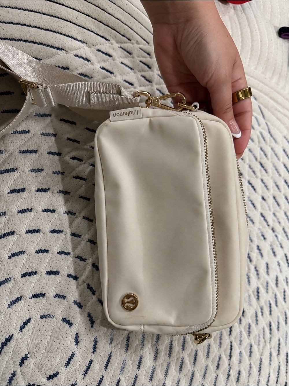 lululemon athletica Cream Compact Crossbody Bag with Gold Hardware
